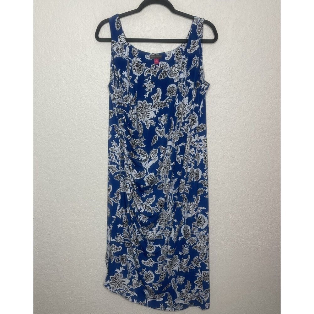 Vince Camuto Midi Dress Women's Size 1X Blue/White Stretch‎ Scoop